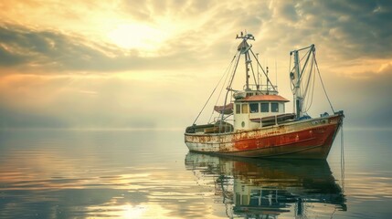 Obraz premium Aesthetic Ship Against a Beautiful Sea Background