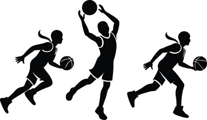 Basketball silhouettes, set of Basketball players silhouette vector