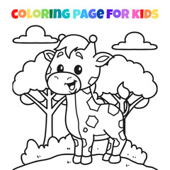 Outline coloring page of cute giraffe vector illustration