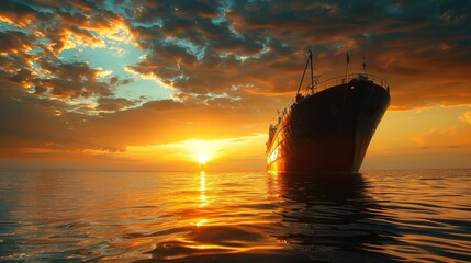 Fototapeta premium Aesthetic Ship Against a Beautiful Sea Background