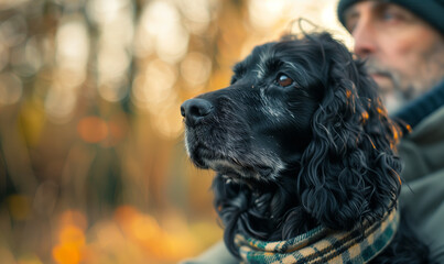 Dog Handler Enjoying a Peaceful Moment with a Black Cocker Spaniel