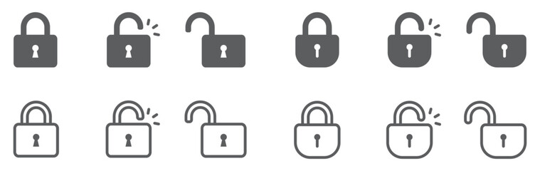 Set of lock icons. Security system, open and closed lock symbol. Vector.