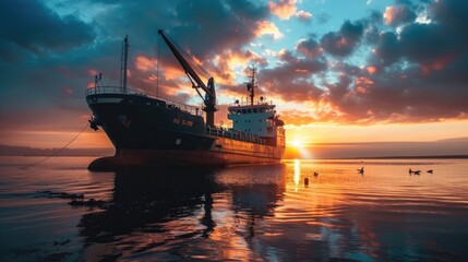 Fototapeta premium Elegant Ship with Scenic Sea Background