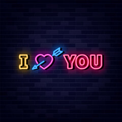 I Love You Neon Text Vector, Neon Sign Symbol, Light banner, Light art.