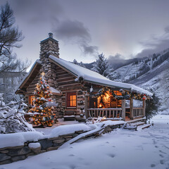 a cozy cabin tucked away in a snowy forest  attractive look