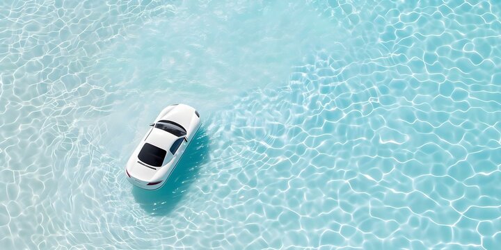 Fancy inflatable car floating in pool on sunny vacation day. Concept Vacation Vibes, Poolside Fun, Inflatable Car, Sunny Days, Summer Escapade