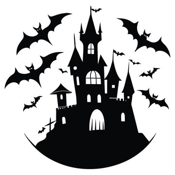 recommend clip art: Haunted Castle Bats Flying Silhouette