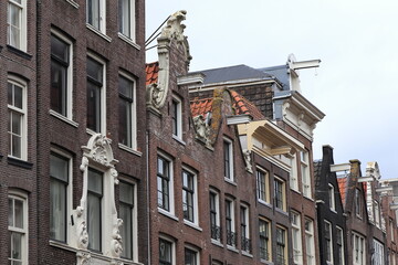Obraz premium Amsterdam Haarlemmerstraat Old Brick House Facades Close Up, Netherlands