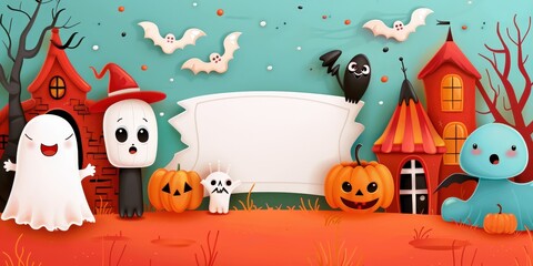Halloween Cartoon Characters & Banner