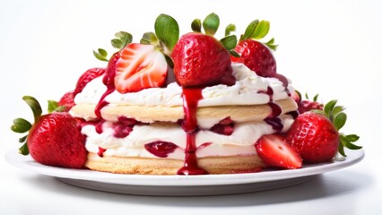 A beautiful 3-layer strawberry cake decorated with fresh berries.