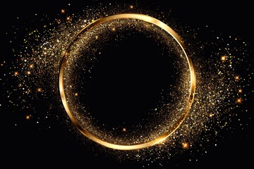 Golden Glitter Ring on Black Background.