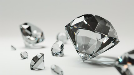 Closeup of a Large Diamond with Smaller Diamonds Scattered Around it