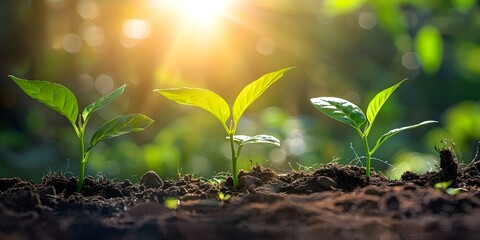 Young plants naturally thrive in sunlight, utilizing photosynthesis for growth. Concept Plants, Sunlight, Photosynthesis, Growth