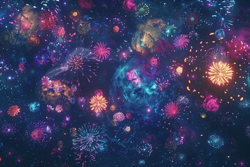 Fototapeta premium Colorful Fireworks Explosion in the Night Sky.