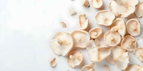Wood Ear Mushrooms Arranged in a Flat Lay Style on a White Background for Design Inspiration. Concept Food Photography, Flat Lay Styling, Design Inspiration, Cooking Ingredients, Vegetarian Eats
