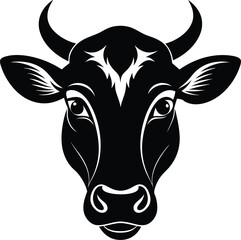 Cow head silhouette vector,  isolated black silhouette of a cow head collection