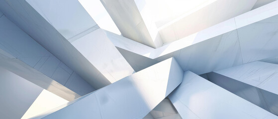 Bright and clean abstract architecture with intersecting white structures and soft lighting.