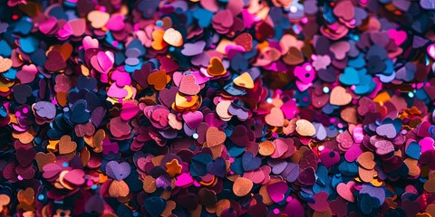 Colorful Heart Confetti Background.