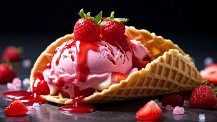 Tacos with waffles and strawberry ice cream.