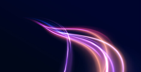 Glitter sparkle star trail, light effect, abstract waves flow vector illustration. Vector image of colorful light trails with motion blur effect, long time exposure isolated on background.	
