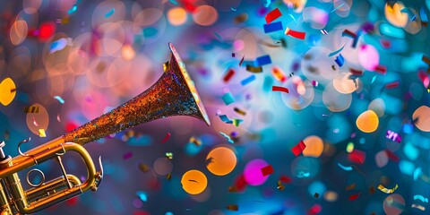 Trumpet and Confetti Celebration.
