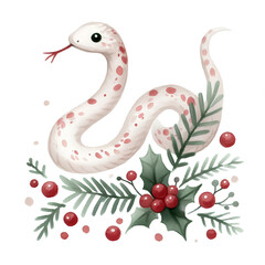 Naklejka premium Watercolor painting of snake christmas theme on​​ white background