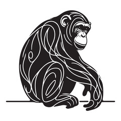 a single line sillahoutte chimpanzees