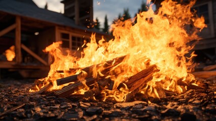 Fototapeta premium Wildfire running across dry agricultural