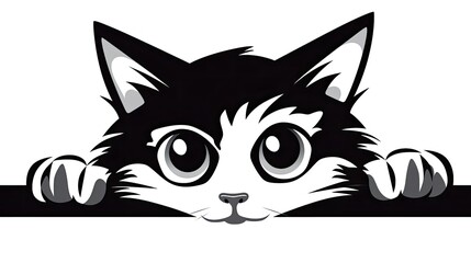 Obraz premium Cartoon Peeking Cat face 