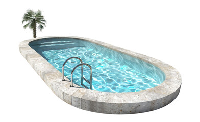 Oval swimming pool with concrete deck and metal ladder, cut out