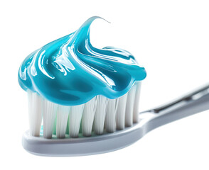 Close up of toothpaste on a toothbrush, cut out