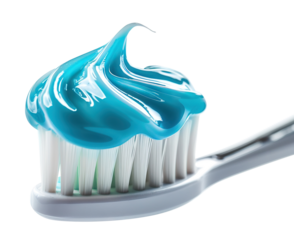 Close up of toothpaste on a toothbrush, cut out