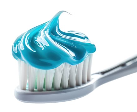 Close up of toothpaste on a toothbrush, cut out