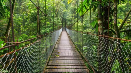 Obraz premium Suspension bridge in the middle of a tropical rain forest