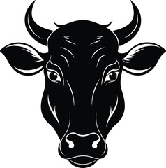 Cow head silhouette vector,  isolated black silhouette of a cow head collection