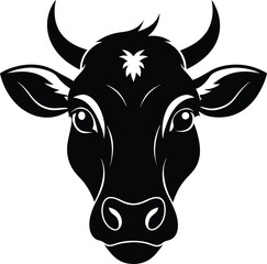 Cow head silhouette vector,  isolated black silhouette of a cow head collection