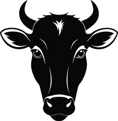 Cow head silhouette vector,  isolated black silhouette of a cow head collection