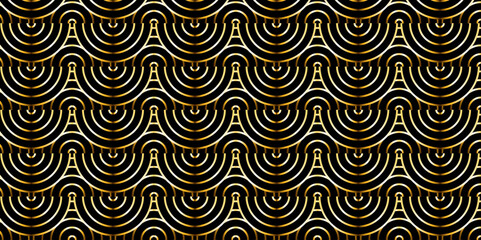 Minimal diamond vector overlapping Pattern geometric wave spiral and abstract circle wave line. pink color seamless tile stripe geometric create retro square line backdrop black pattern background.