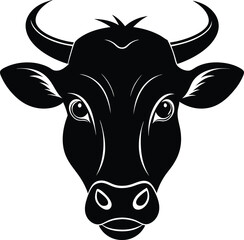 Cow head silhouette vector,  isolated black silhouette of a cow head collection