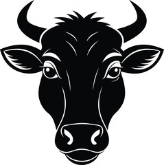 Cow head silhouette vector,  isolated black silhouette of a cow head collection