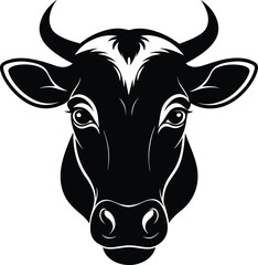 Cow head silhouette vector,  isolated black silhouette of a cow head collection