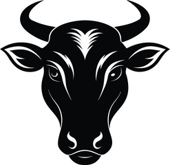 Cow head silhouette vector,  isolated black silhouette of a cow head collection