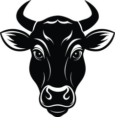Cow head silhouette vector,  isolated black silhouette of a cow head collection