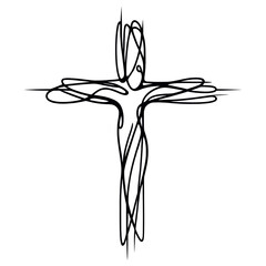 One line Christian cross symbol. Logo, Trendy concept fashion design. Vector illustration