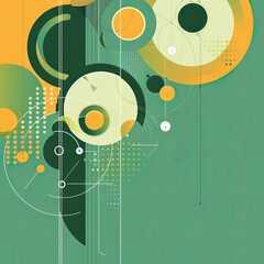 Obraz premium Abstract geometric patterns and shapes, in a flat graphic style, on a green background. Modern green background