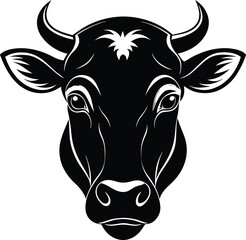 Cow head silhouette vector,  isolated black silhouette of a cow head collection