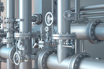 3D rendering of industrial factory and factory machinery in pastel colors.