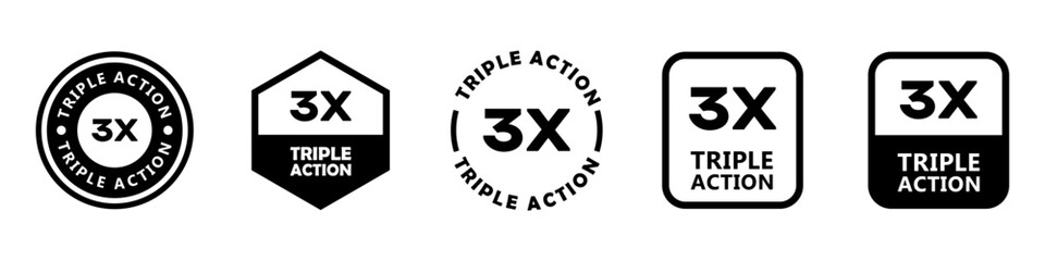 Triple Action - vector label for packaging label design.