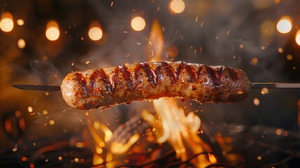 Fiery Grilled Bratwurst on a Skewer