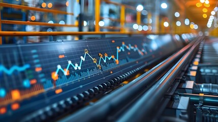 Lithium Production Facility with Financial Data and Graphs on Screen in Blurred Background